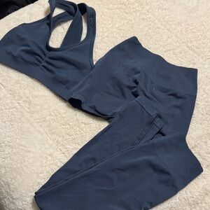 Alphalete Deep Blue Activewear Set (sports bra (no pad), leggings, biker shorts